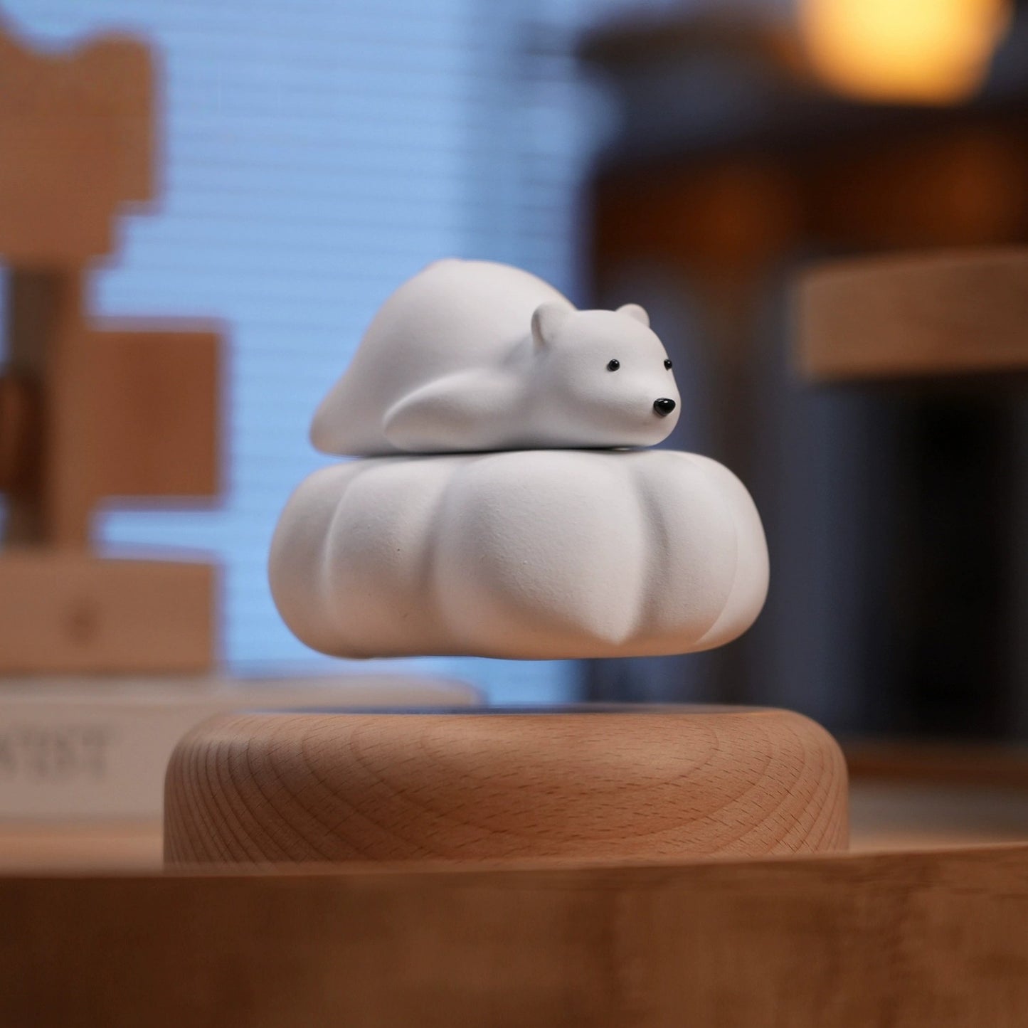 Wooden Polar Bear On Cloud – Magnetic Levitating Display