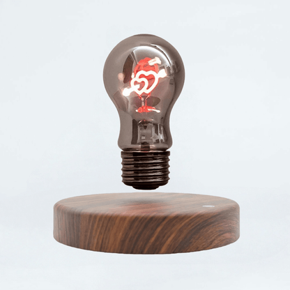 Cupid heart filament levitating bulb lamp on wooden base
