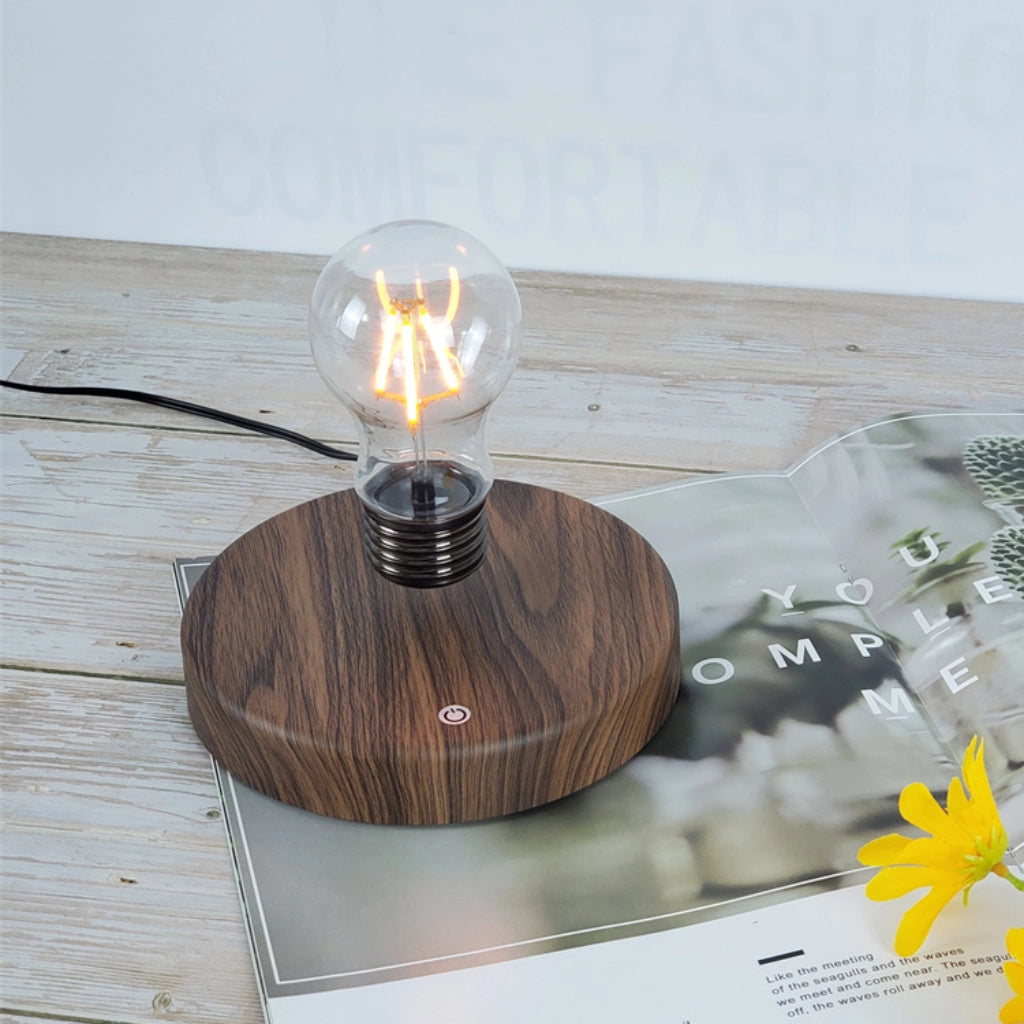 Classic light bulb magnetic levitating lamp on wooden base floating light bulb desk decor gift