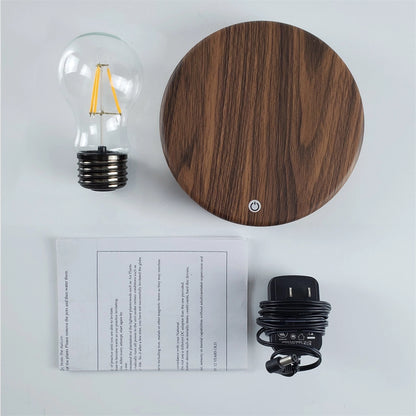 Classic light bulb magnetic levitating lamp with wooden base, power adapter and user manual