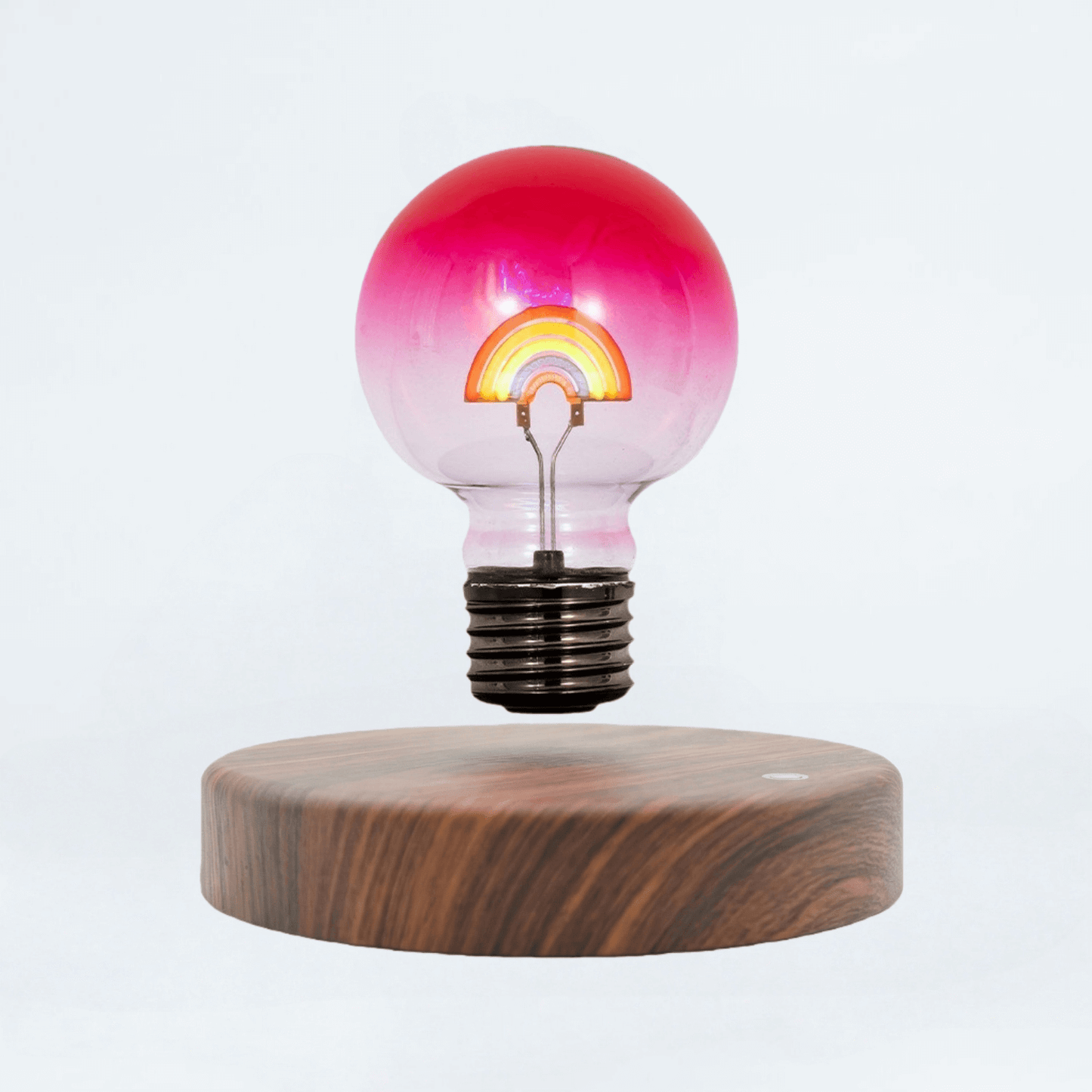Rainbow light bulb magnetic levitating lamp on wooden base