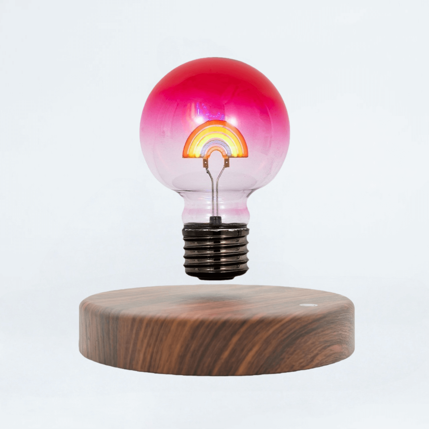 Rainbow light bulb magnetic levitating lamp on wooden base