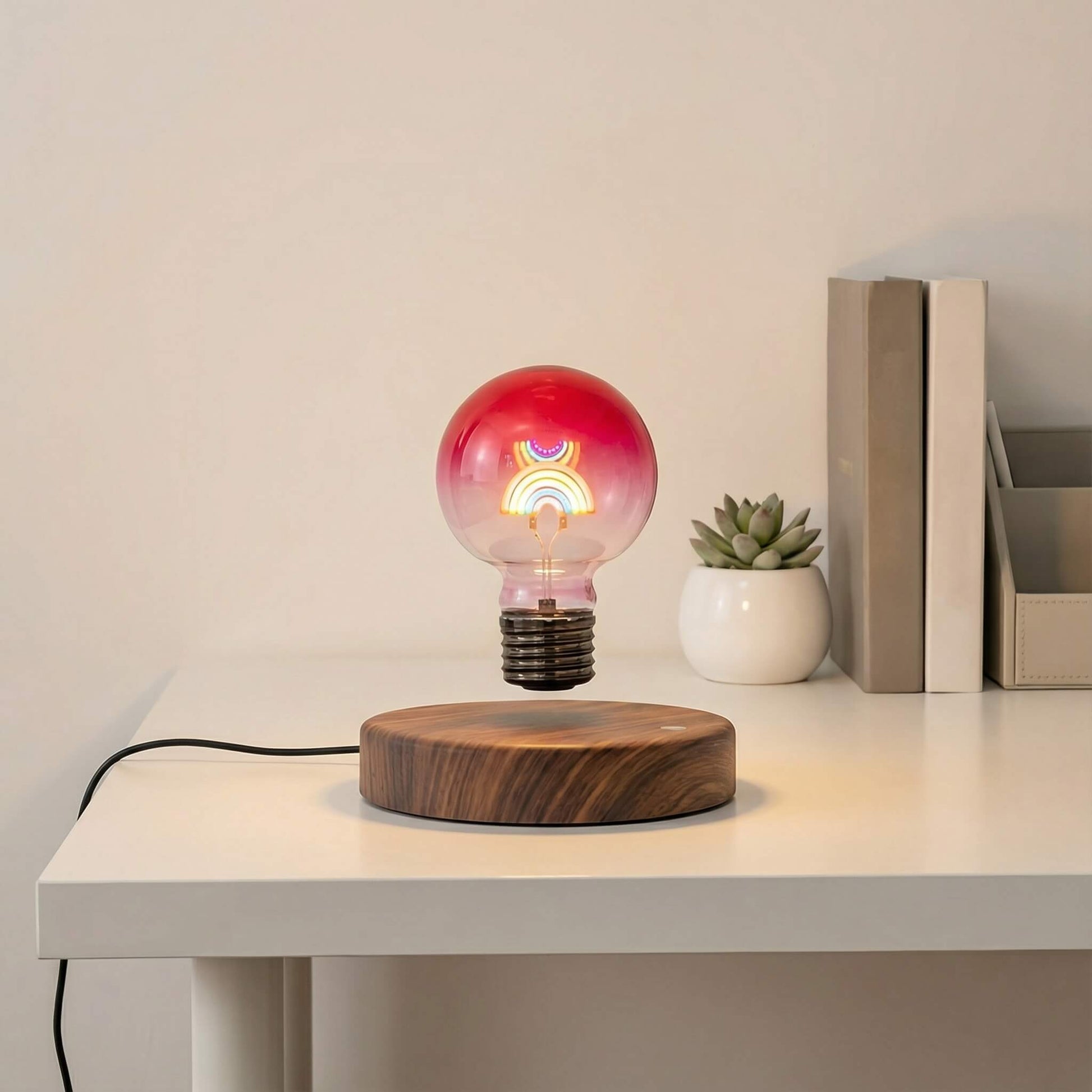 Rainbow floating light bulb lamp used as desktop decoration